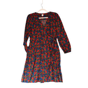 Gap Wrap Dress Womens Medium Black Red Blue Floral Casual Peasant Boho V Neck